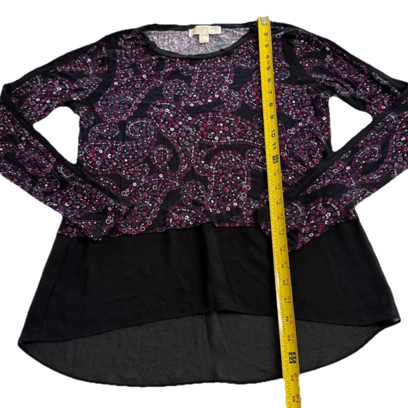 Michael Michael Kors Womens M Black Paisley Floral Print Long Sleeve Blouse Top - Picture 7 of 8